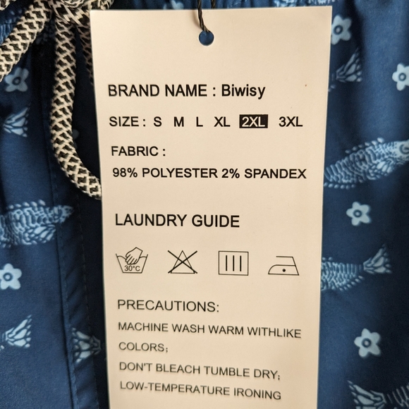 Biwisy Swim Trunks Shorts NWT size 2XL Quick Dry Mesh Blue Lining V-1 - Picture 4 of 10